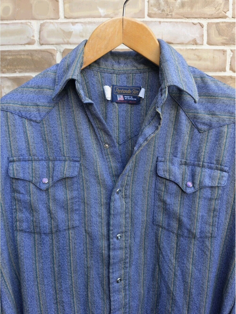 Vintage Panhandle Slim Western Shirt Mens Large L 17/35 Pearl Snap USA Striped